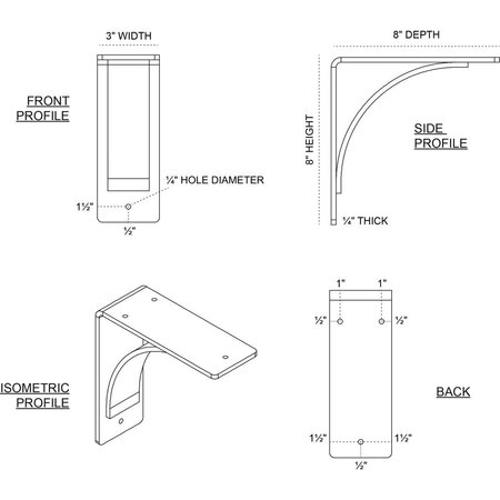 Ekena Millwork Morris Steel Bracket, Antiqued Brass 3"W x 8"D x 8"H BKTM03X08X08MOABS